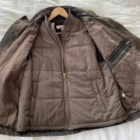 Men’s Sundance Catalog two layered puffy vest and waxed field coat